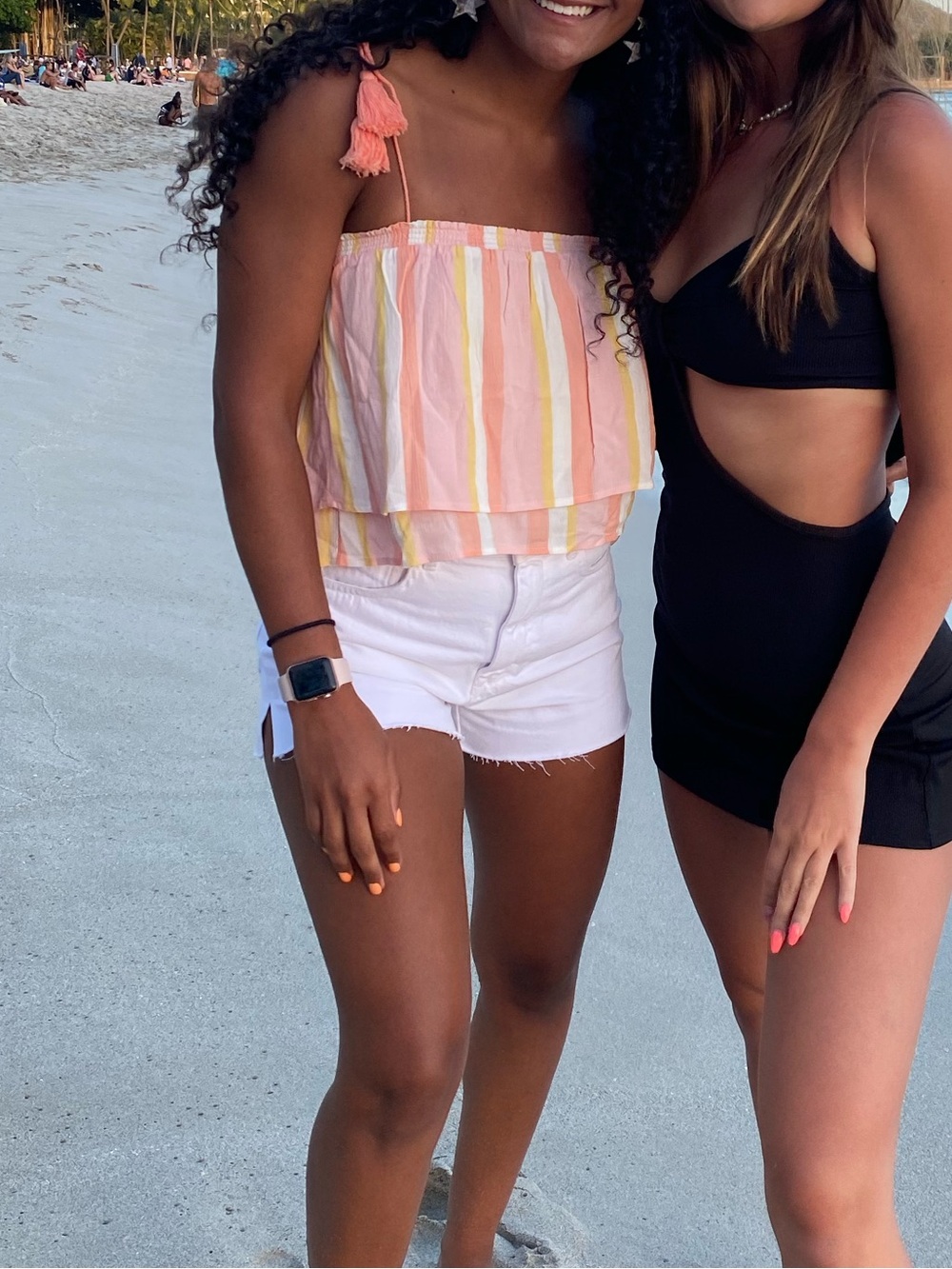 BB Dakota Pink, Yellow & White Striped Tassel Tank